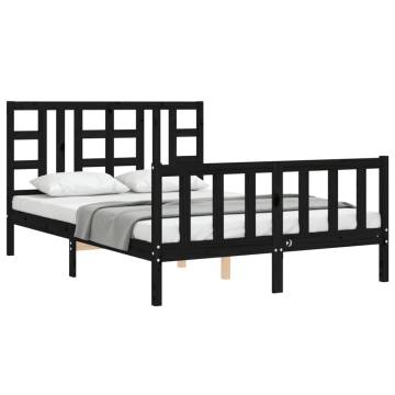 Black Bed Frame with Headboard - Solid Pinewood 140x190 cm