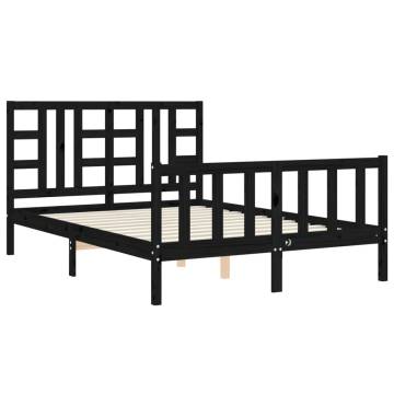 Black Bed Frame with Headboard - Solid Pinewood 140x190 cm