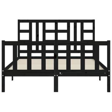 Black Bed Frame with Headboard - Solid Pinewood 140x190 cm