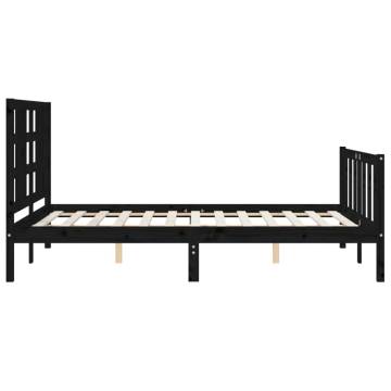 Black Bed Frame with Headboard - Solid Pinewood 140x190 cm