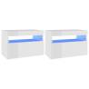 Stylish Bedside Cabinet & LED Lights - High Gloss White 2 pcs