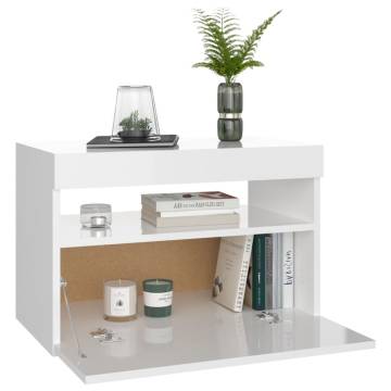 Stylish Bedside Cabinet & LED Lights - High Gloss White 2 pcs