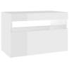 Stylish Bedside Cabinet & LED Lights - High Gloss White 2 pcs