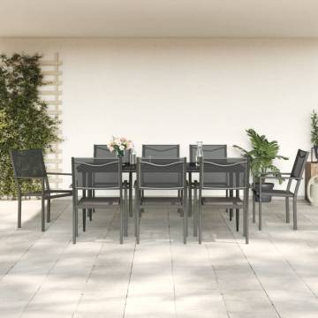 Elegant 9 Piece Garden Dining Set - Black Steel & Textilene