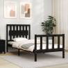 Black Single Bed Frame with Headboard - Solid Pine Wood