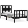 Black Single Bed Frame with Headboard - Solid Pine Wood