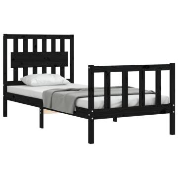 Black Single Bed Frame with Headboard - Solid Pine Wood