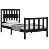 Black Single Bed Frame with Headboard - Solid Pine Wood