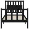 Black Single Bed Frame with Headboard - Solid Pine Wood