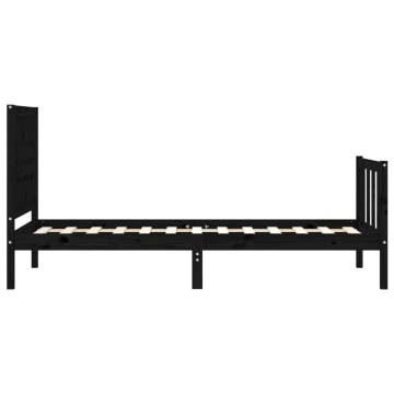 Black Single Bed Frame with Headboard - Solid Pine Wood