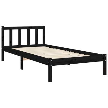 Black Single Bed Frame with Headboard - Solid Pine Wood