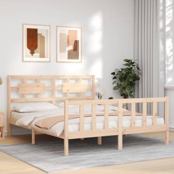 King Size Solid Wood Bed Frame with Headboard - Hipo Market