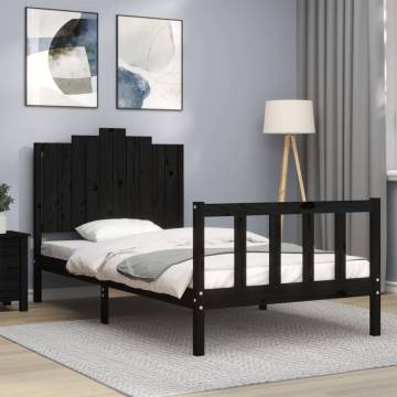 Black Solid Wood Bed Frame with Headboard - 100x200 cm