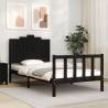 Black Solid Wood Bed Frame with Headboard - 100x200 cm