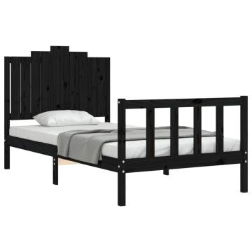 Black Solid Wood Bed Frame with Headboard - 100x200 cm