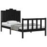 Black Solid Wood Bed Frame with Headboard - 100x200 cm