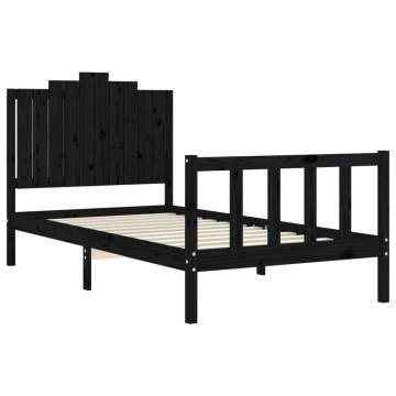 Black Solid Wood Bed Frame with Headboard - 100x200 cm