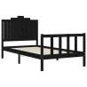 Black Solid Wood Bed Frame with Headboard - 100x200 cm