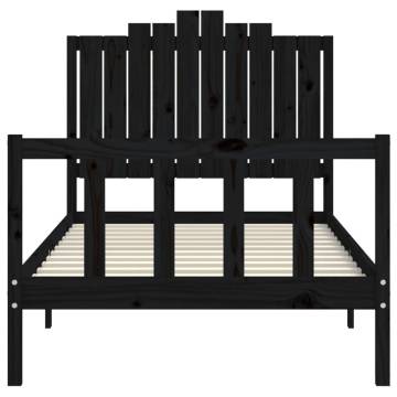 Black Solid Wood Bed Frame with Headboard - 100x200 cm