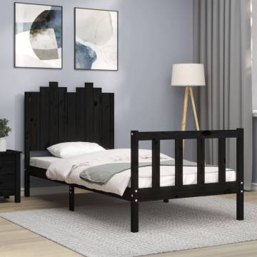 Stylish Black Bed Frame with Headboard - 90x190 cm Single