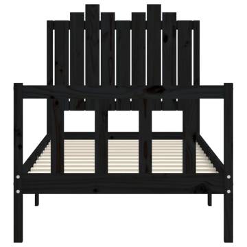 Stylish Black Bed Frame with Headboard - 90x190 cm Single