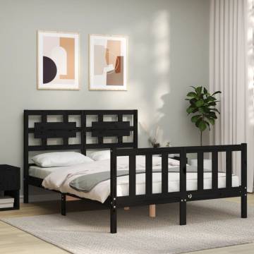 Black Bed Frame with Headboard - 140x190cm Solid Wood