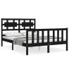 Black Bed Frame with Headboard - 140x190cm Solid Wood