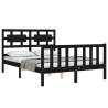 Black Bed Frame with Headboard - 140x190cm Solid Wood