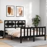 Black Bed Frame with Headboard - 140x190cm Solid Wood