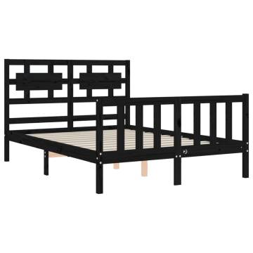 Black Bed Frame with Headboard - 140x190cm Solid Wood