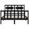 Black Bed Frame with Headboard - 140x190cm Solid Wood