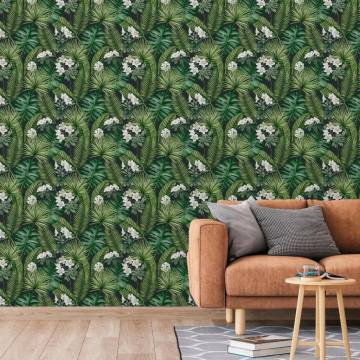 DUTCH WALLCOVERINGS Eden Wallpaper - Black & Dark Green