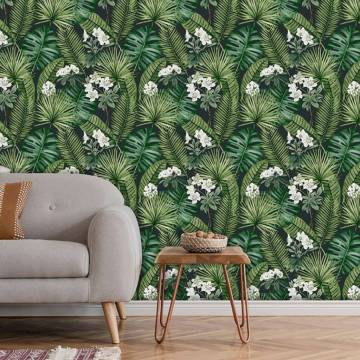 DUTCH WALLCOVERINGS Eden Wallpaper - Black & Dark Green