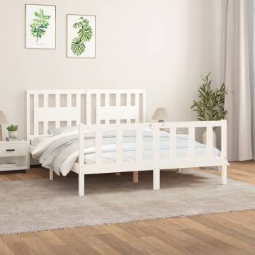 White Solid Pine Bed Frame with Headboard 160x200 cm