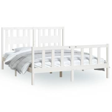 White Solid Pine Bed Frame with Headboard 160x200 cm