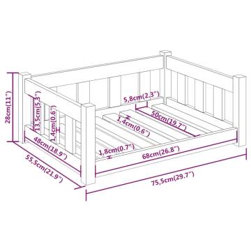 Dog Bed White 75.5x55.5x28 cm Solid Wood Pine - Hipomarket