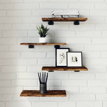 4 pcs Smoked Oak Wall Shelves - Stylish Storage Solution