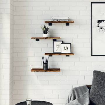 4 pcs Smoked Oak Wall Shelves - Stylish Storage Solution