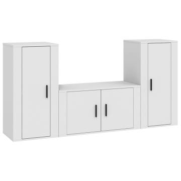 3 Piece White TV Cabinet Set - Stylish & Practical Design