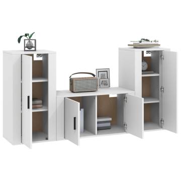 3 Piece White TV Cabinet Set - Stylish & Practical Design