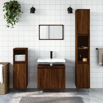 3 Piece Bathroom Cabinet Set - Brown Oak Engineered Wood