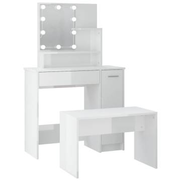 Stylish LED Dressing Table Set in High Gloss White