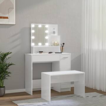 Stylish LED Dressing Table Set in High Gloss White