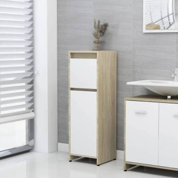 Stylish White & Sonoma Oak Bathroom Cabinet | 30x30x95 cm