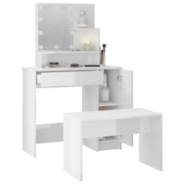 Stylish LED Dressing Table Set in High Gloss White