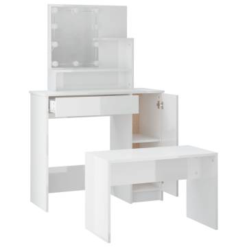 Stylish LED Dressing Table Set in High Gloss White