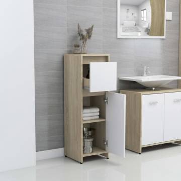 Stylish White & Sonoma Oak Bathroom Cabinet | 30x30x95 cm