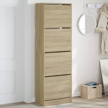 Shoe Cabinet with 4 Flip-Drawers - Sonoma Oak 60x34x187.5 cm