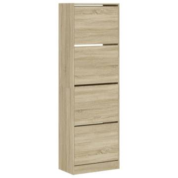 Shoe Cabinet with 4 Flip-Drawers - Sonoma Oak 60x34x187.5 cm