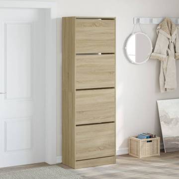 Shoe Cabinet with 4 Flip-Drawers - Sonoma Oak 60x34x187.5 cm